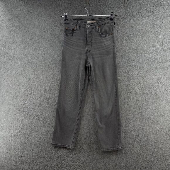 Levi’s Ribcage Straight Ankle Jeans Gray Denim High Rise Size 26 W26 L27 - Picture 4 of 14